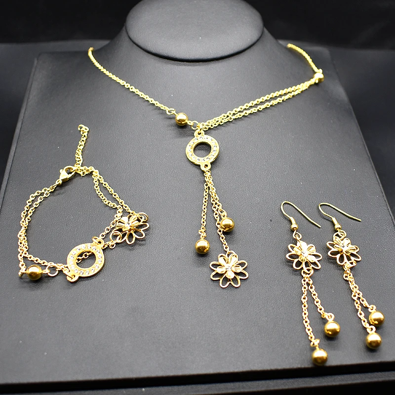 Женский комплект украшений AMUMIU из сережек и браслета ожерелья золотого цвета