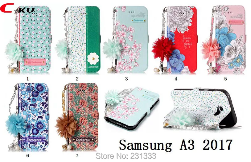 Кожаный чехол кошелек C ku с объемным цветком и бусинами для Huawei P8 Lite 2017 P9 P10 флип из