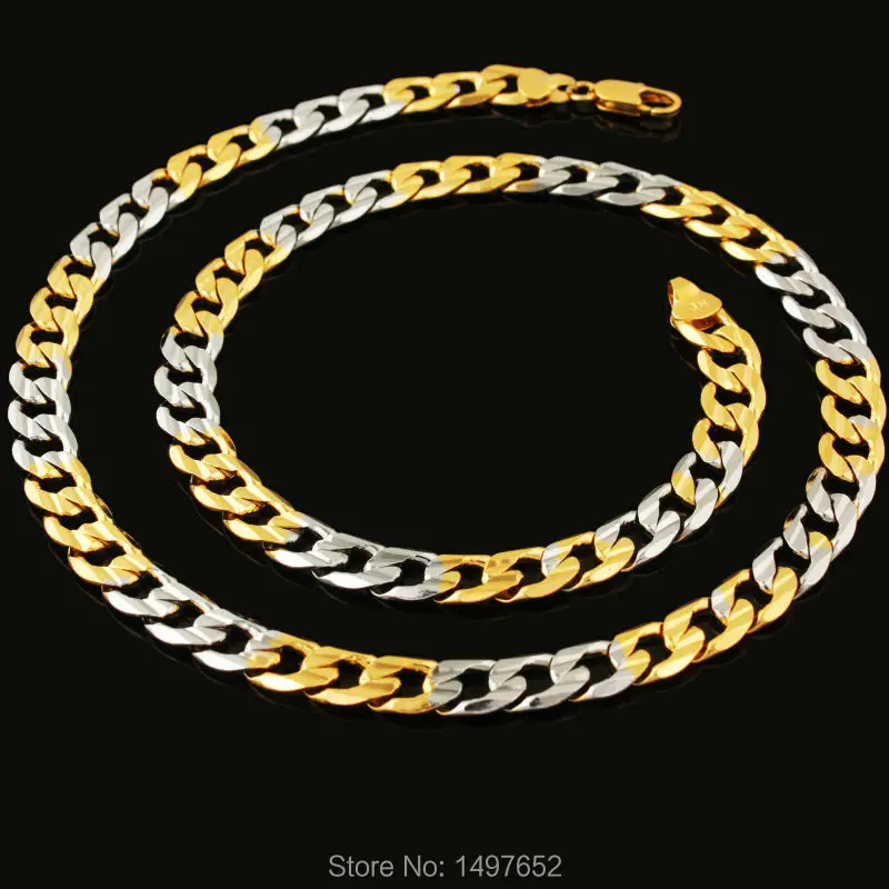 

Unique Desigh Gold/Silver Plated 20 Inches 7 MM Curb Cuban Link Chain Necklaces Gold NecklaceMen Women Jewelry