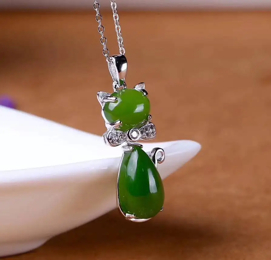 boutique jewelry Natural xinjiang hetian 925 silver wholesale lovly cat pendent | Украшения и аксессуары