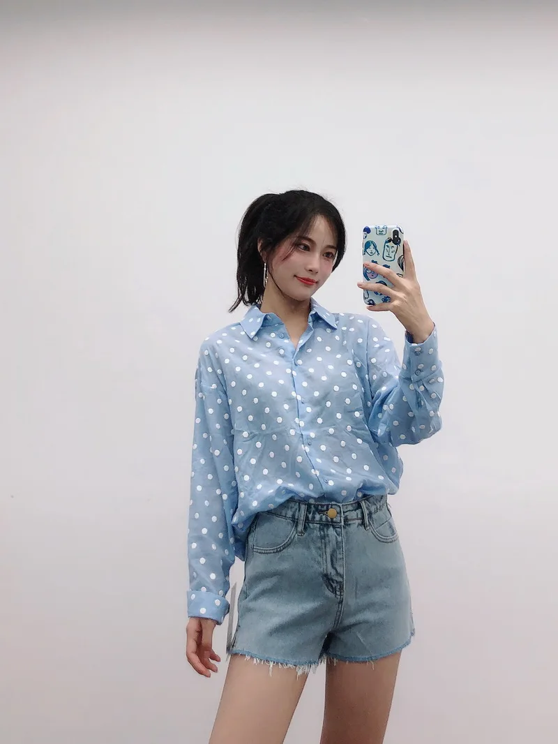 Шикарная женская рубашка блузка лето 2019 Новая мода точка вышивка солнцезащитный