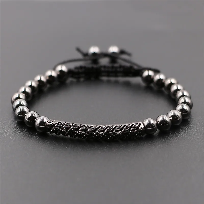Лидер продаж модный мужской браслет 6 мм медные бусины и паве микро CZ соединитель