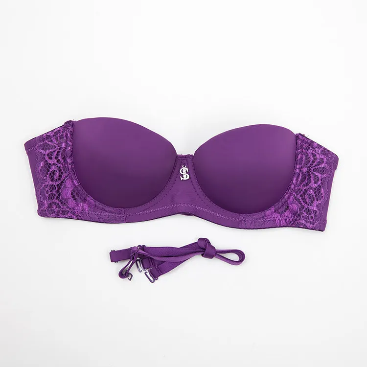 

Sexy Women Strapless Invisible Bra double 1/2 Cup Seamless Girl super Push Up bra lace side dress party t shirt wedding bra