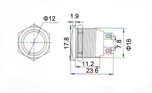 Металлическая кнопка 16 мм водонепроницаемый никелированный латунный