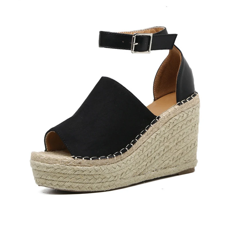 Женские босоножки на платформе Teahoo Коричневые из флока танкетке с открытым