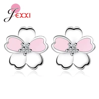 new arrival brand fashion concise flower shape stud earrings for women aaa cubic zirconia ear wedding birthday jewelry gift