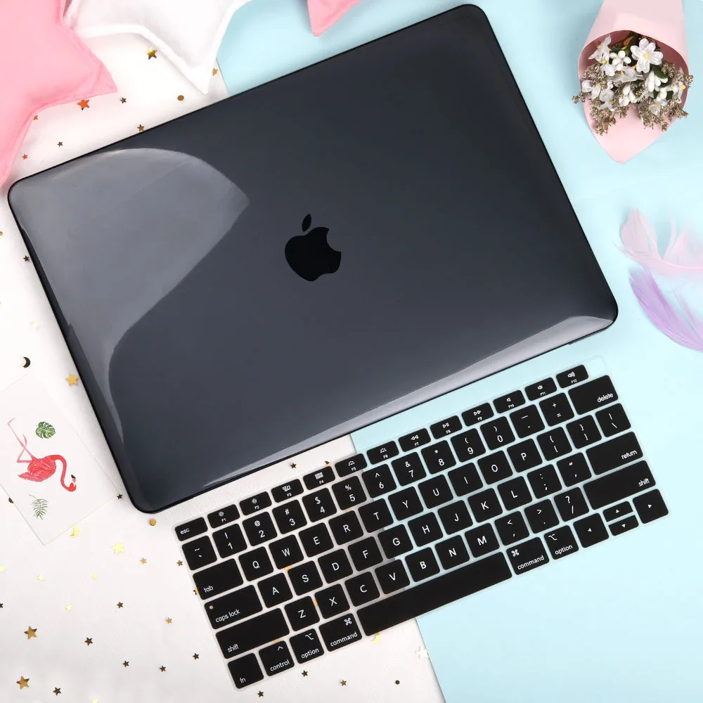 Black Кристально прозрачный жесткий чехол для защиты Macbook Pro 13 15 Pro 16 Touch Bar A1706 A1707 A1990 Air 13 Touch ID A1932 - Цвет: Black