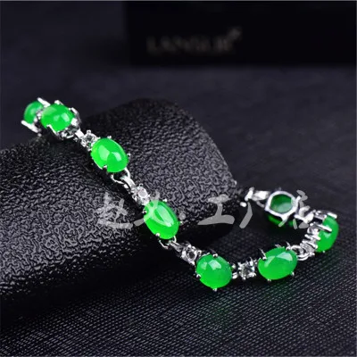 Natural green jade bracelets with 925-Sterling-Silver Women bracelest Emerald beads bracelets