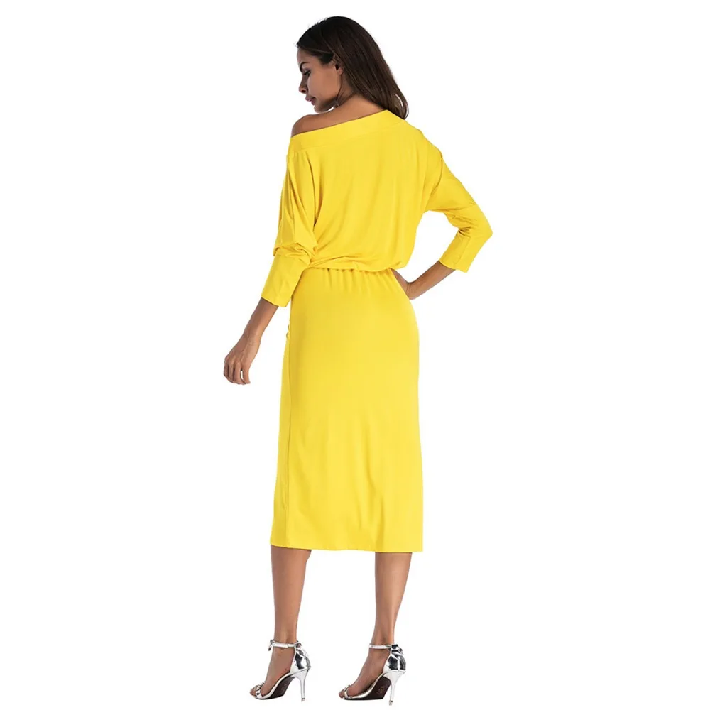 FD7133 женское осеннее однотонное платье до середины икры с рукавом 3/4 Vestidos Robe