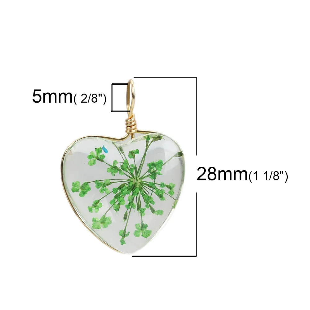DoreenBeads стеклянный и сушеный цветок Подвески кулон сердце розовый Красочный