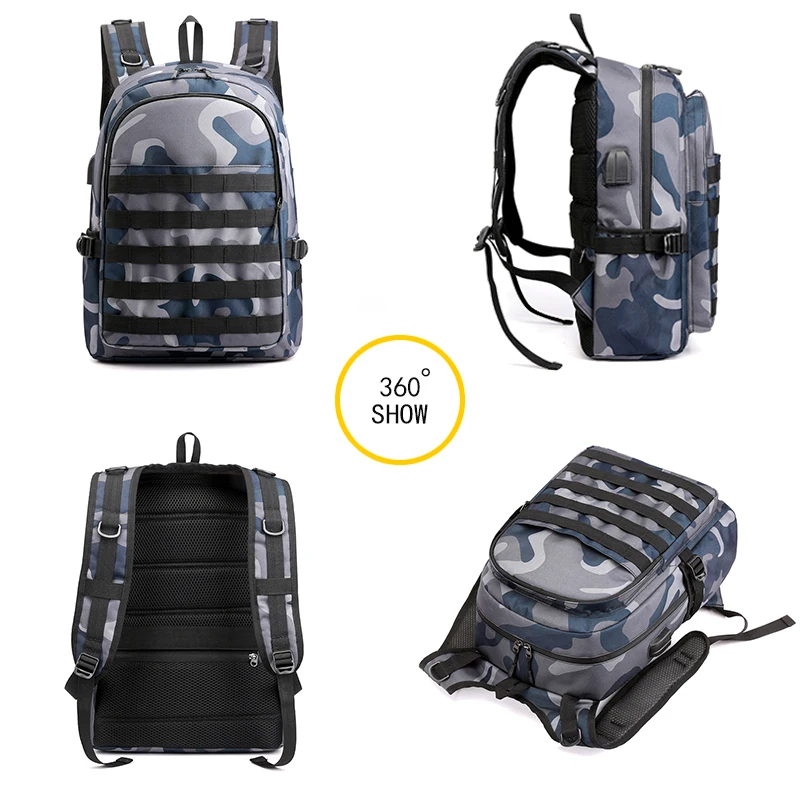 Мужской школьный рюкзак PUBG камуфляжная дорожная Холщовая Сумка с USB разъемом для