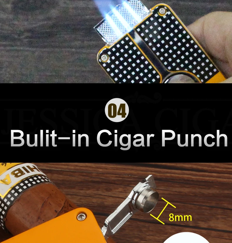 COHIBA металлическая зажигалка для сигар, ветрозащитная, 3 синих струйных пламени, сигаретный фонарь, зажигалки, Бутановая Зажигалка, многоразовая