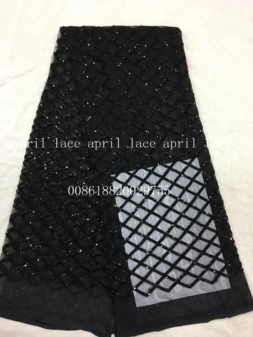 aa002-9 black newest best quality grid paillette pattern net mesh lace fabric for wedding party | Дом и сад
