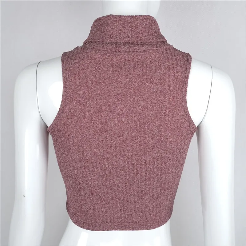 Fetoo женские вязаные топы вязанная крючком водолазка без рукавов топ Повседневный