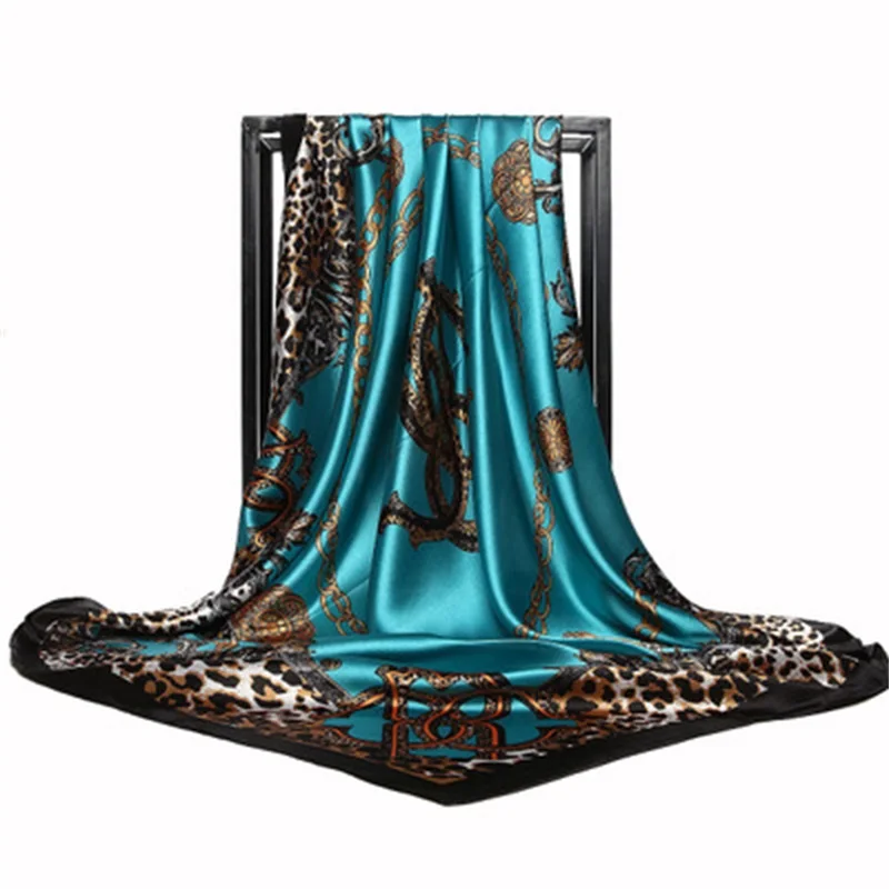 Темно синий шарф для женщин зеркало печатных хиджаб Модный женский атласный