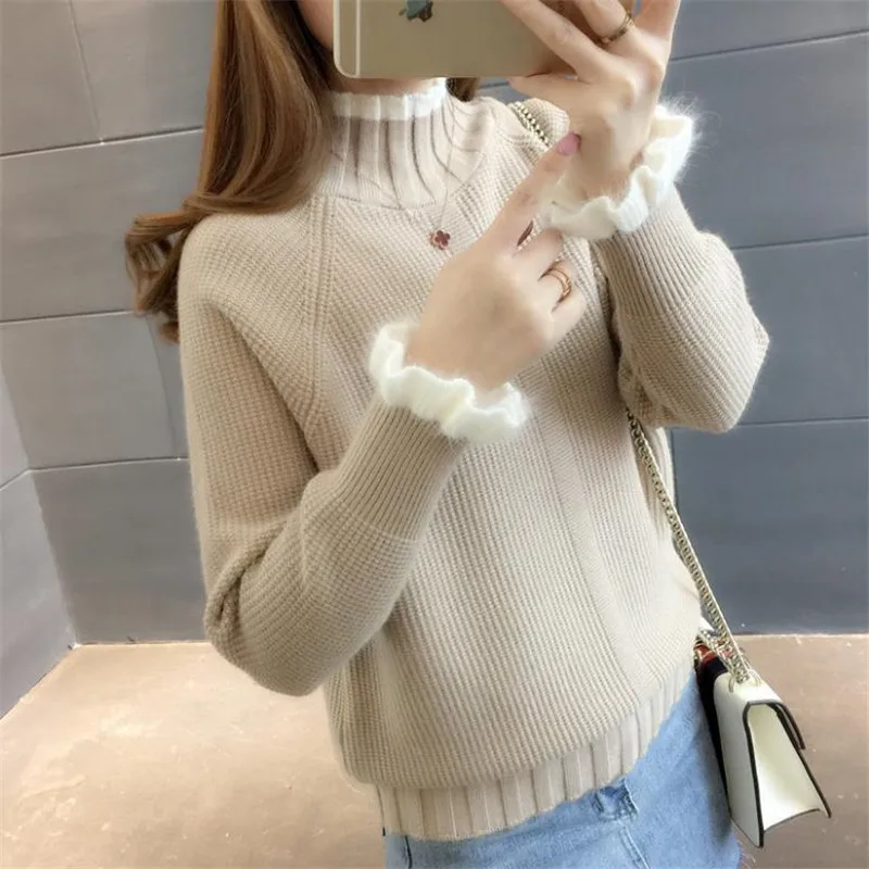 Милые свитера для девочек сезон 2019 зимние пуловеры с высоким воротником топ