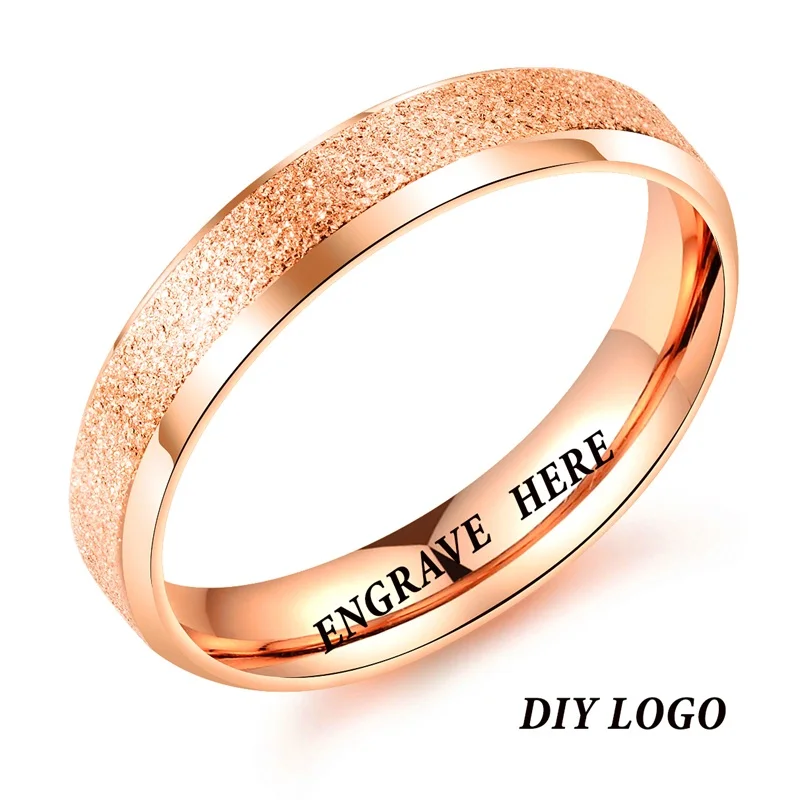Rose Gold LOGO V. YA, стиль, скраб, Настраиваемые кольца для пар, нержавеющая сталь, черный/розовое золото, выгравировано, обручальные кольца для влюбленных, для мужчин/женщин - Цвет основного камня: Rose Gold LOGO