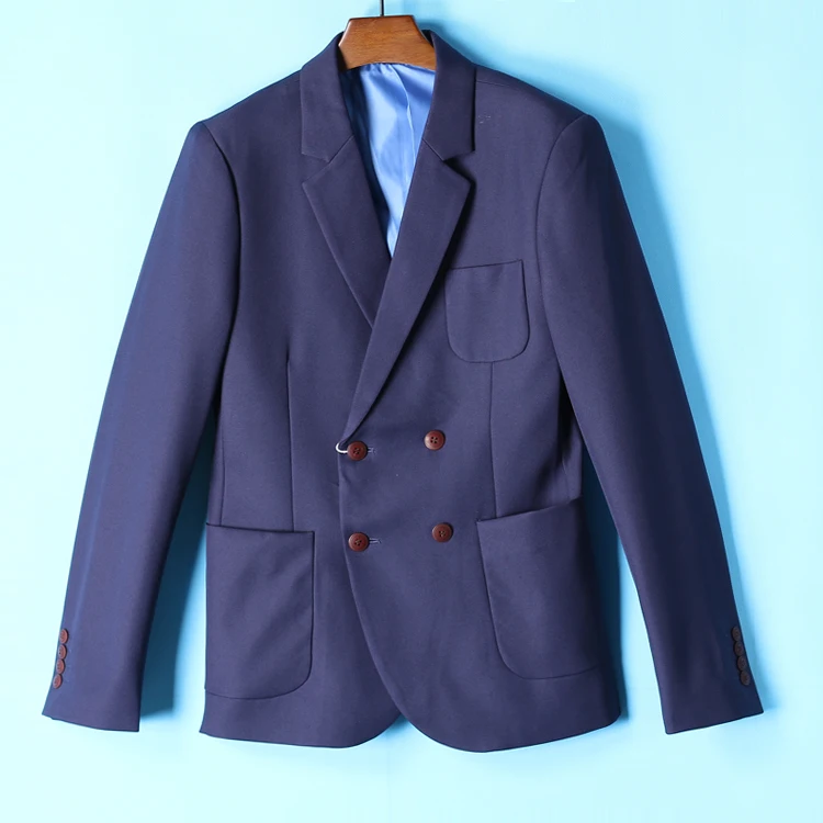 

Spring Fall Fashion Men Double Breasted Khaki Blue Slim Fitted Suit Collar Blazer Coat , Autumn Casual Fit Xxl Blazers For Man