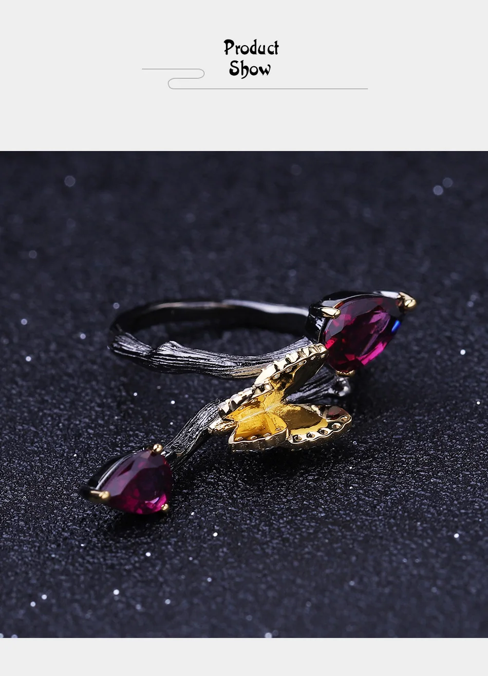 GEM'S BALLET 2.42Ct натуральный родолит гранат бабочка ветка кольца 925 пробы серебро ручной работы регулируемое кольцо для женщин вечерние