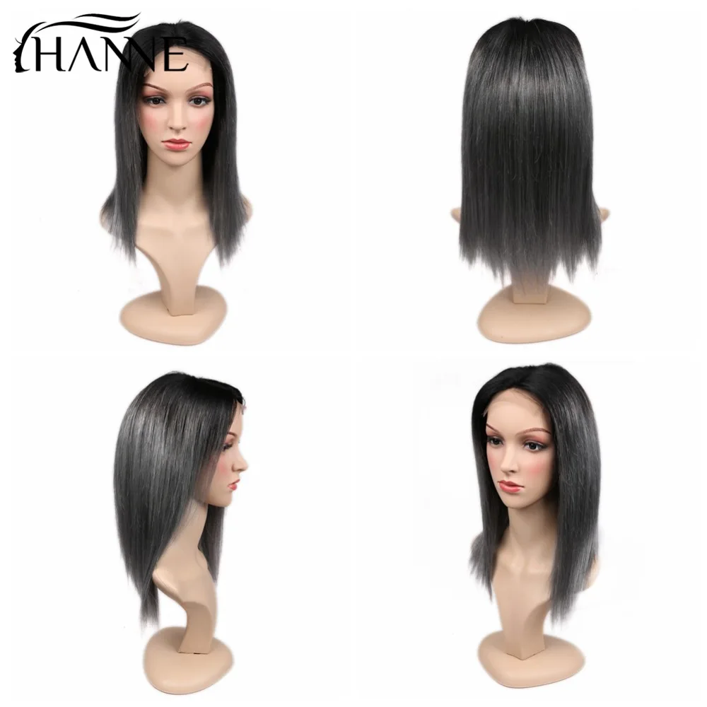 HANNE 4*4 парики из натуральных волос с темными корнями# 1B/серый для женщин, парики для косплея без клея, серый Омбре 150% Remy