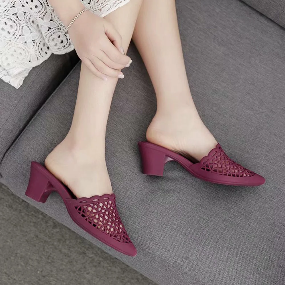 Женские туфли лодочки на высоком каблуке Открытая пляжная пластиковая женская