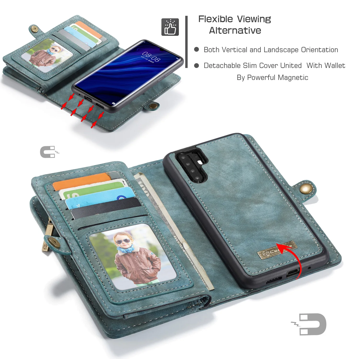 Магнитный чехол-кошелек CaseMe для Huawei Mate 20 P20 P30 Pro откидной съемный чехол из