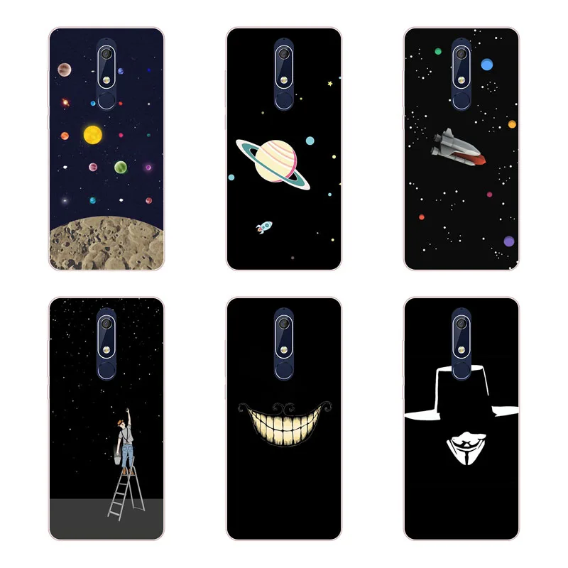for nokia 5.1 Case Silicon Black graffiti Painting Soft TPU Back Cover Protect Phone cases shell |