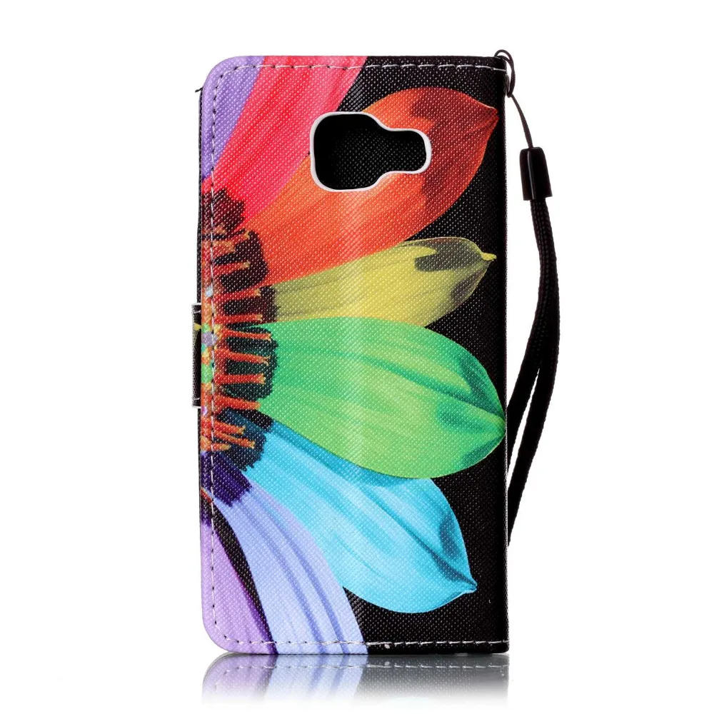 Colorful Flower Petals Leather Flip Stand Wallet Holder + Hand Strap Skin Cover Case For Samsung Galaxy A3 2016 A310 Funda Capa |