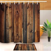 lb rustic wood panel brown plank fence shower curtain and bath mat set waterproof polyester bathroom fabric for bathtub decor