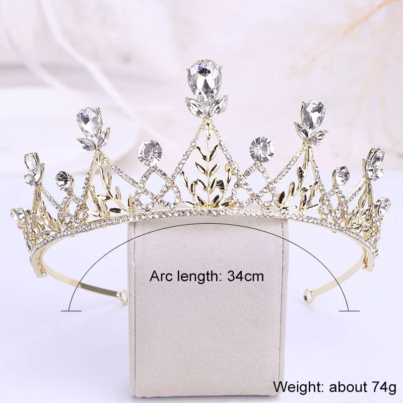 Корона для дня рождения FORSEVEN Gold стразы тиара из сплава в форме листьев украшение