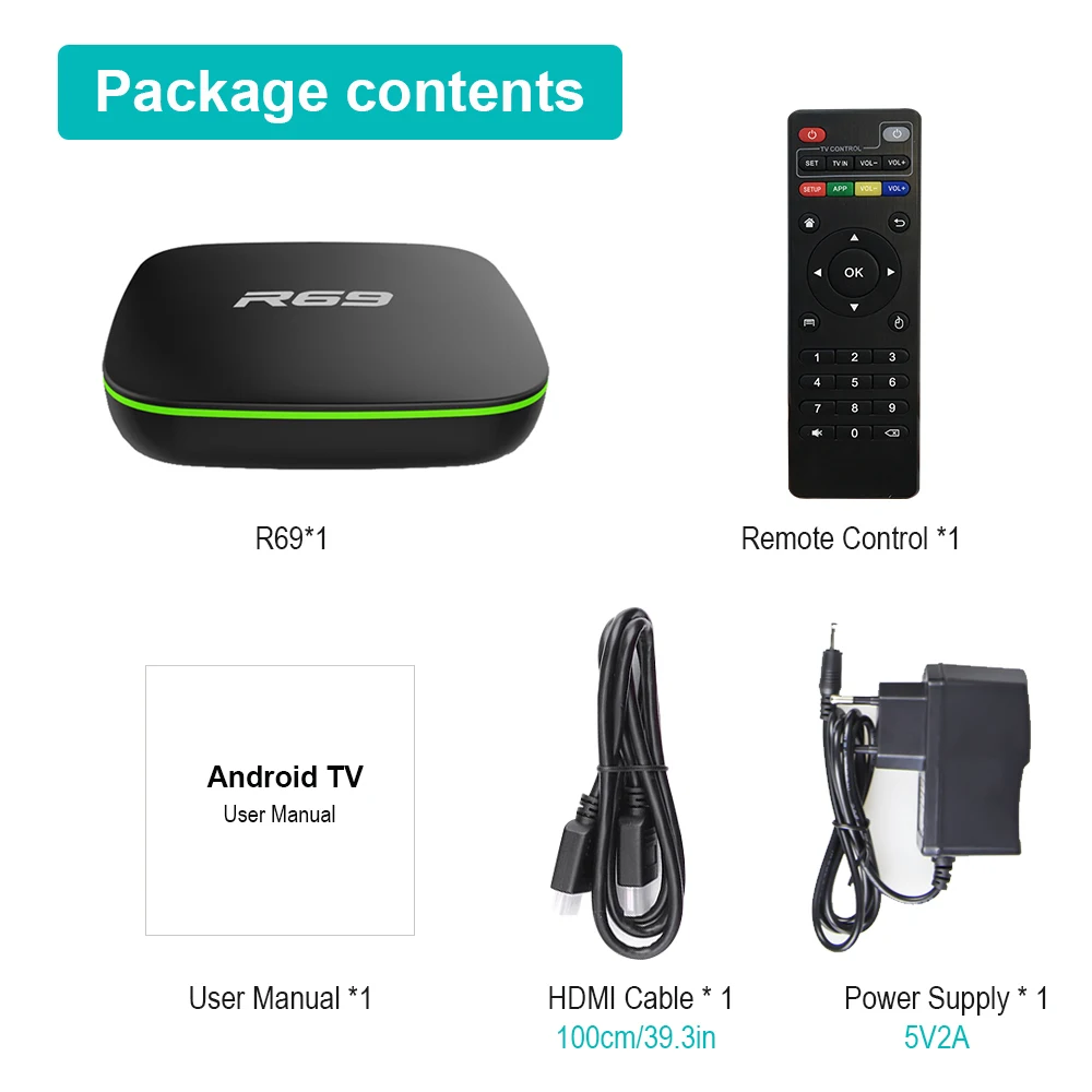 R69 2 Гб 16 Гб Allwinner H3 Android 7,1 Smart tv Box четырехъядерный 2,4G Wifi телеприставка 1080P HD 1 ГБ 8 ГБ 3D медиаплеер PK X96