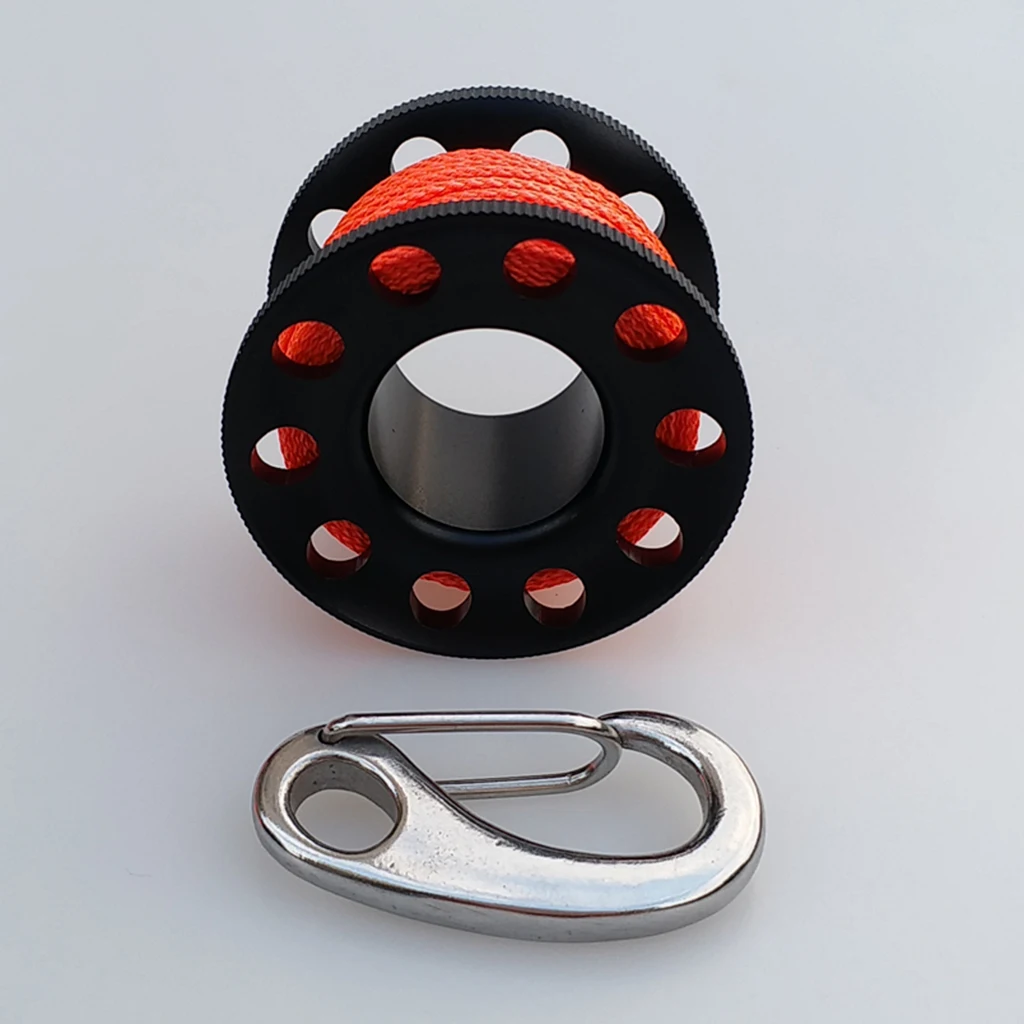 Black Finger Reel Wreck Scuba Tech Diving Spool 10m/98ft Line Rope with Stainless Clip Scuba Dive Line Rope Guide - Цвет: Black