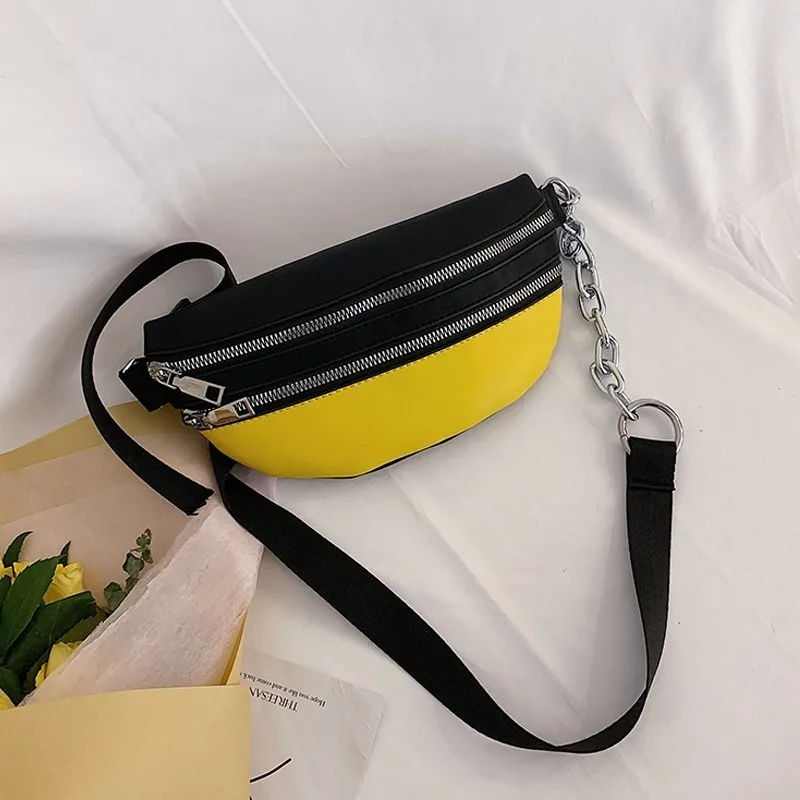 [BXX] Women's Single Shoulder Crossbody Bag All-match Flap Fashion Female Chest Package Wide Straps Chain Waist Bag HF745 - Цвет: black with yellow