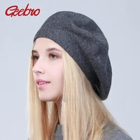 geebro womens french beret hat spring causal plain black knit wool berets for ladies knitted artist beret cap hats for woman