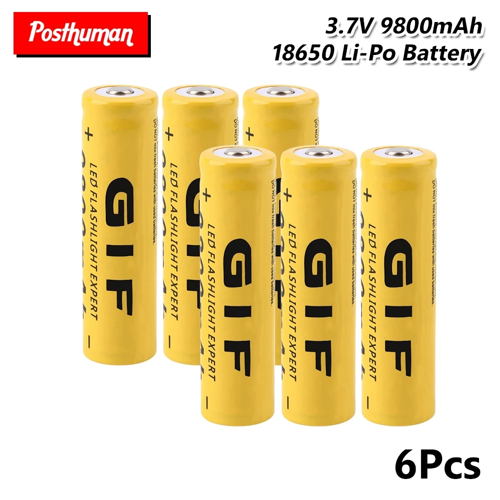 6 шт. 3 7 V GIF 18650 литий ионная аккумуляторная батарея 9800mAh литиевые батареи для