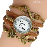 carpe diem pendant inspiration jewelry glass cabochon rope bracelet handmade accessroies