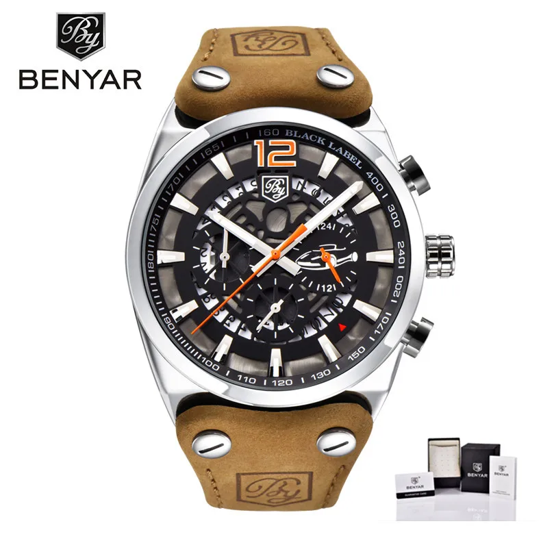 BENYAR Mens Watches Top Luxury Chronograph Sport Mens Watches Fashion Brand Waterproof Military Watch Relogio Masculino BY-5112M - Цвет: 6