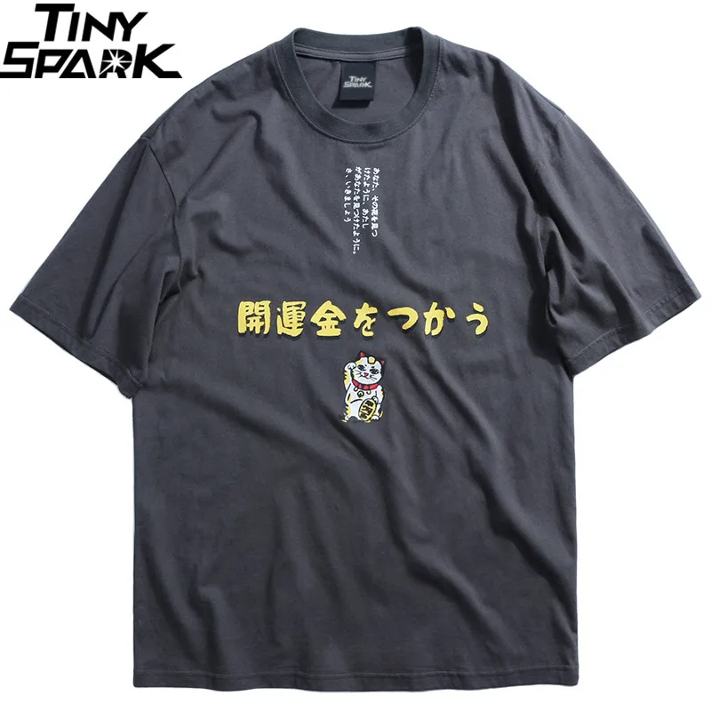Японский Harajuku футболка уличная Фортуна кошка хип хоп Мужская с коротким рукавом