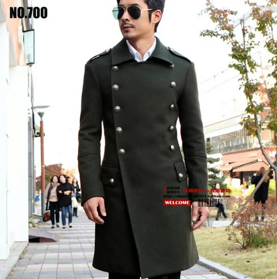 

New Retro Woolen Trench Coat Autumn Winter Tide Streetwear Mens Double-breasted Wool Long Windbreaker Jacket Plus Size Outerwear