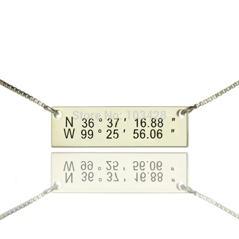 

AILIN Latitude Longitude Necklace in Silver Personalized Hand Stamped Location Coordinates Custom Christmas Graduation Gift