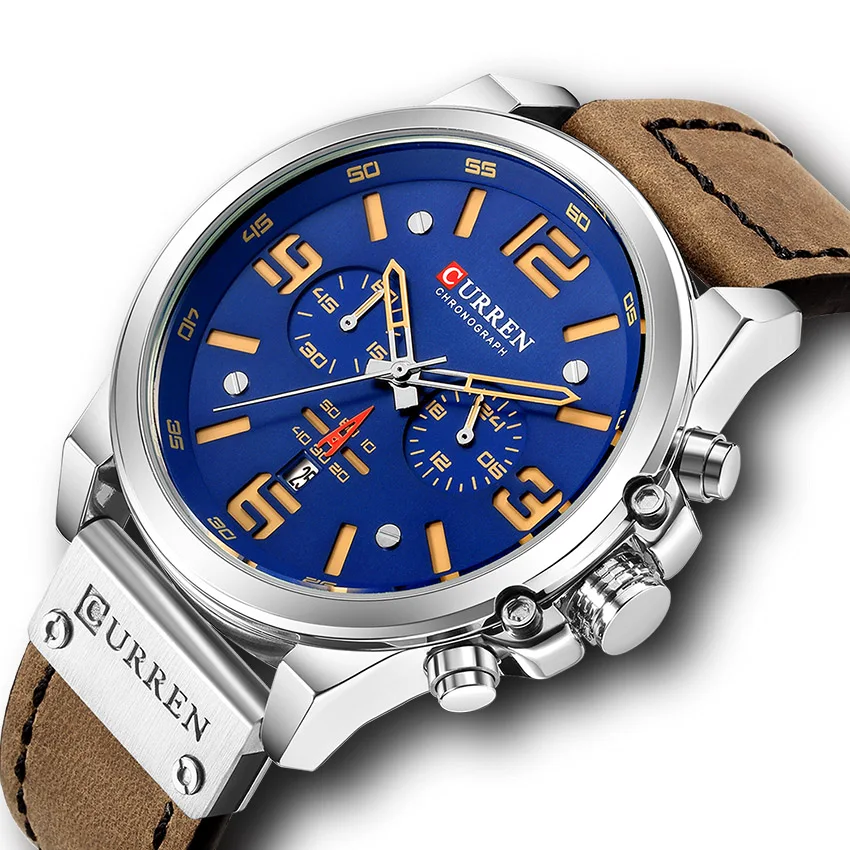 От Curren мужские часы спортивные Для мужчин наручные с кожаным ремешком кварцевые