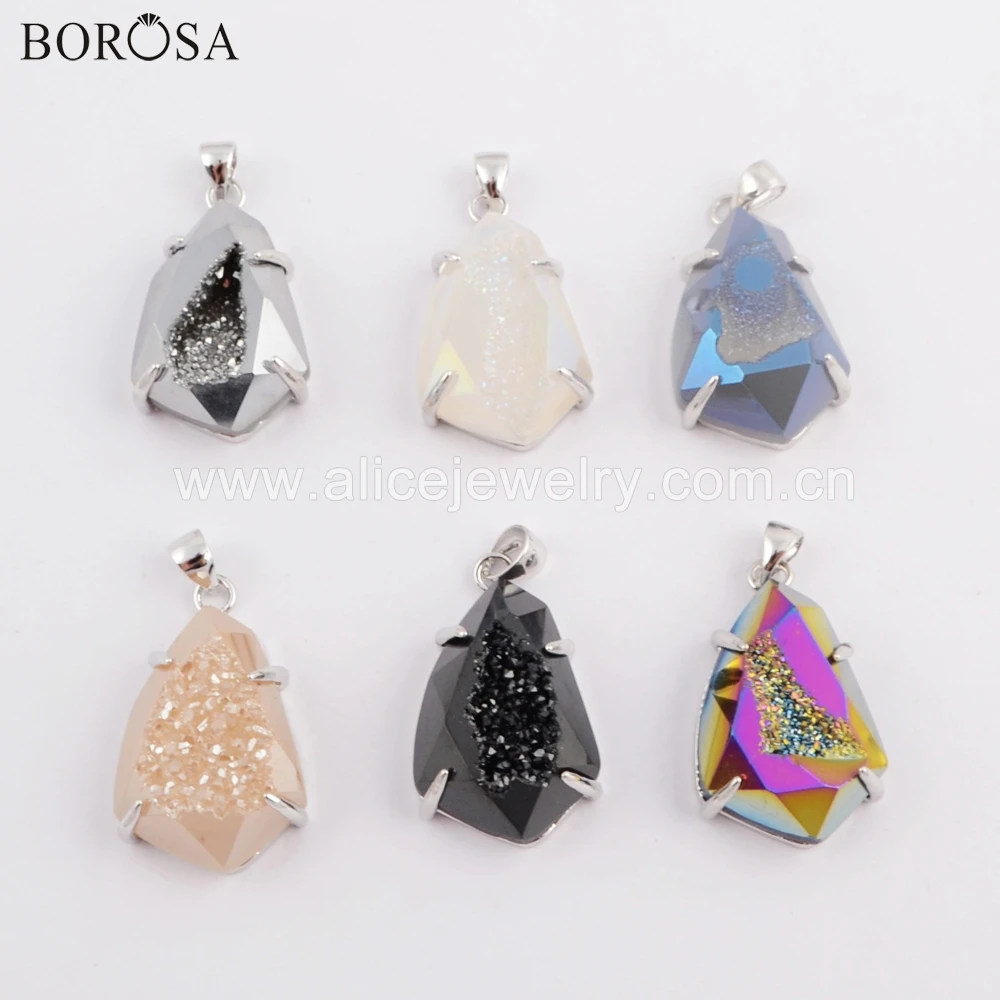 BOROSA 5/10 шт новая коллекция серебряный ободок щит Радуга титановый кулон agates Druzy