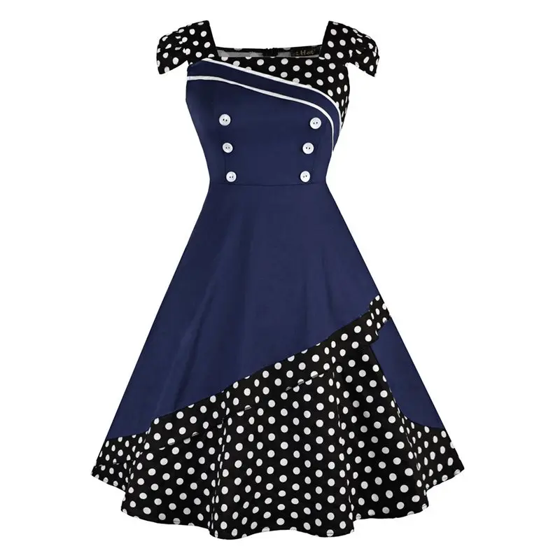 Ретро в горошек платье для женщин Модный пэчворк черные вечерние девочек 50 s