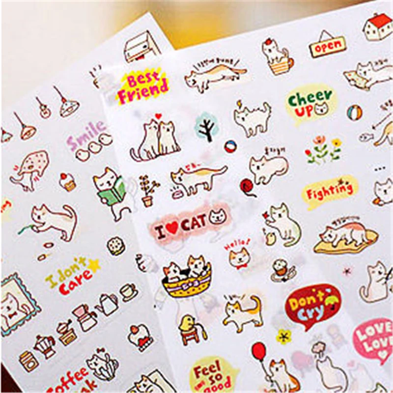 

G209 Korean stationery cute cat DIY diaries transparent decorative sticker entry Stationery office supplies for students