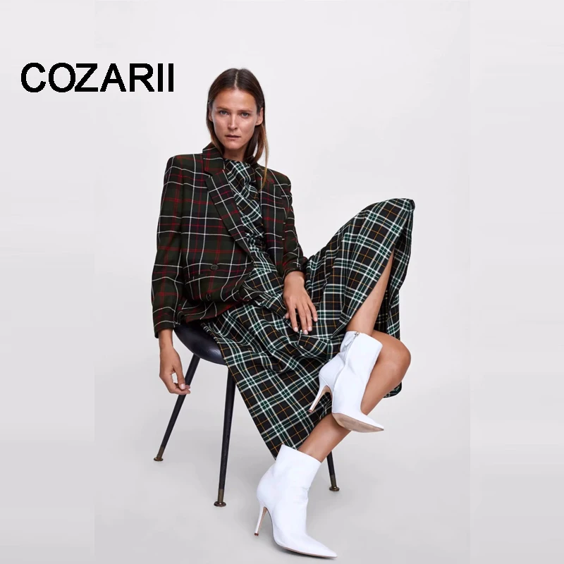COZARII, casaco feminino, блейзеры, английский стиль, в клетку, в полоску, двубортные, для женщин, Бомберы, блейзеры, куртки размера плюс, топы