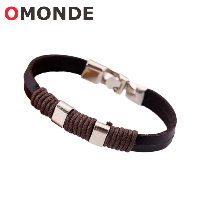 OMONDE Новое поступление мужские черные коричневые браслеты из натуральной кожи