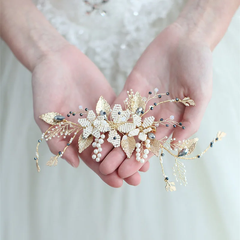 Vintage Bridal Hair Accessories Beads Gold Barrette Claws Headpiece Wedding Dress Hair Clip For Party