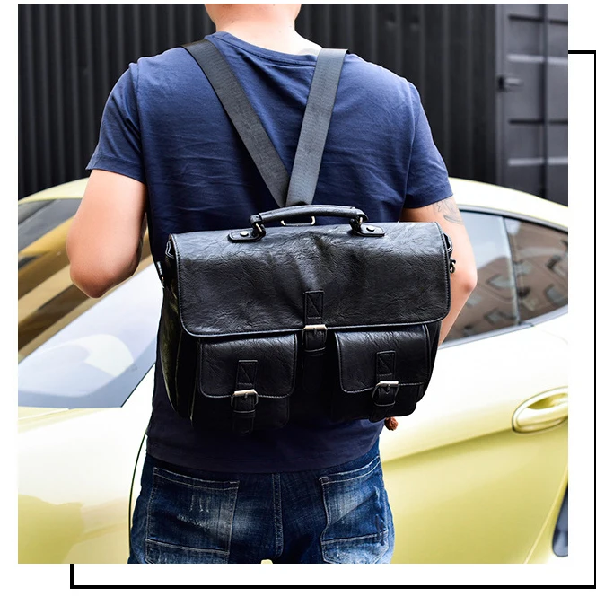 

GUMST Multifunctional Men Shoulder Diagonal Bag Business Briefcase Pu Leather Mens Fashion 14 inch Bags