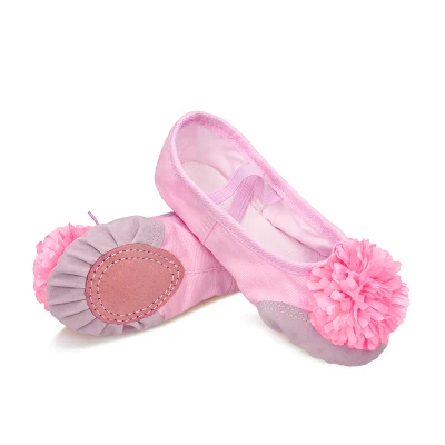 Pink-pink flower Мягкие балетки с цветами для маленьких девочек; женские балетки на плоской подошве из спилка; чешки для тренировок - Цвет: Pink-pink flower