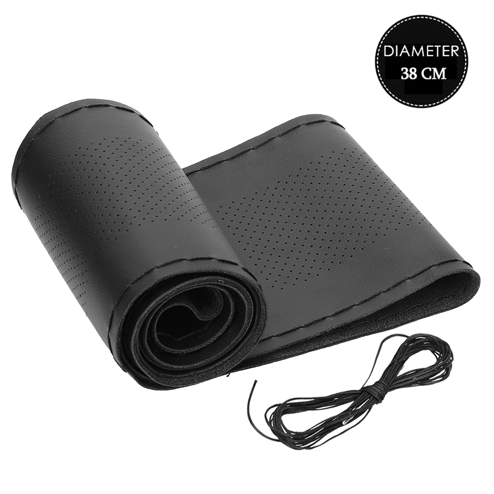 38cm Black Line LEEPEE оплетка на руль автомобиля 38 см/40 см DIY чехлы на руль мягкие кожаные автомобильные чехлы с иглой и резьбой - Название цвета: 38cm Black Line